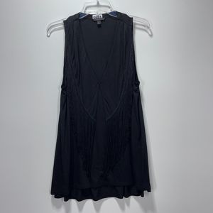 Banana Republic Womens Top Size S Black Cascading Fringe Sleeveless V-Neck Tunic